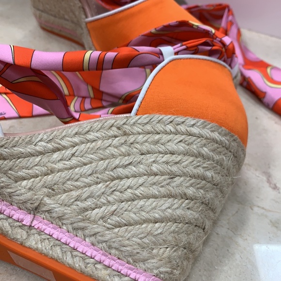EMILIO PUCCI LONDON TIKI PRINT TWILL ESPADRILLES W/REMOVABLE SCARF IN CORAL - Picture 12 of 14